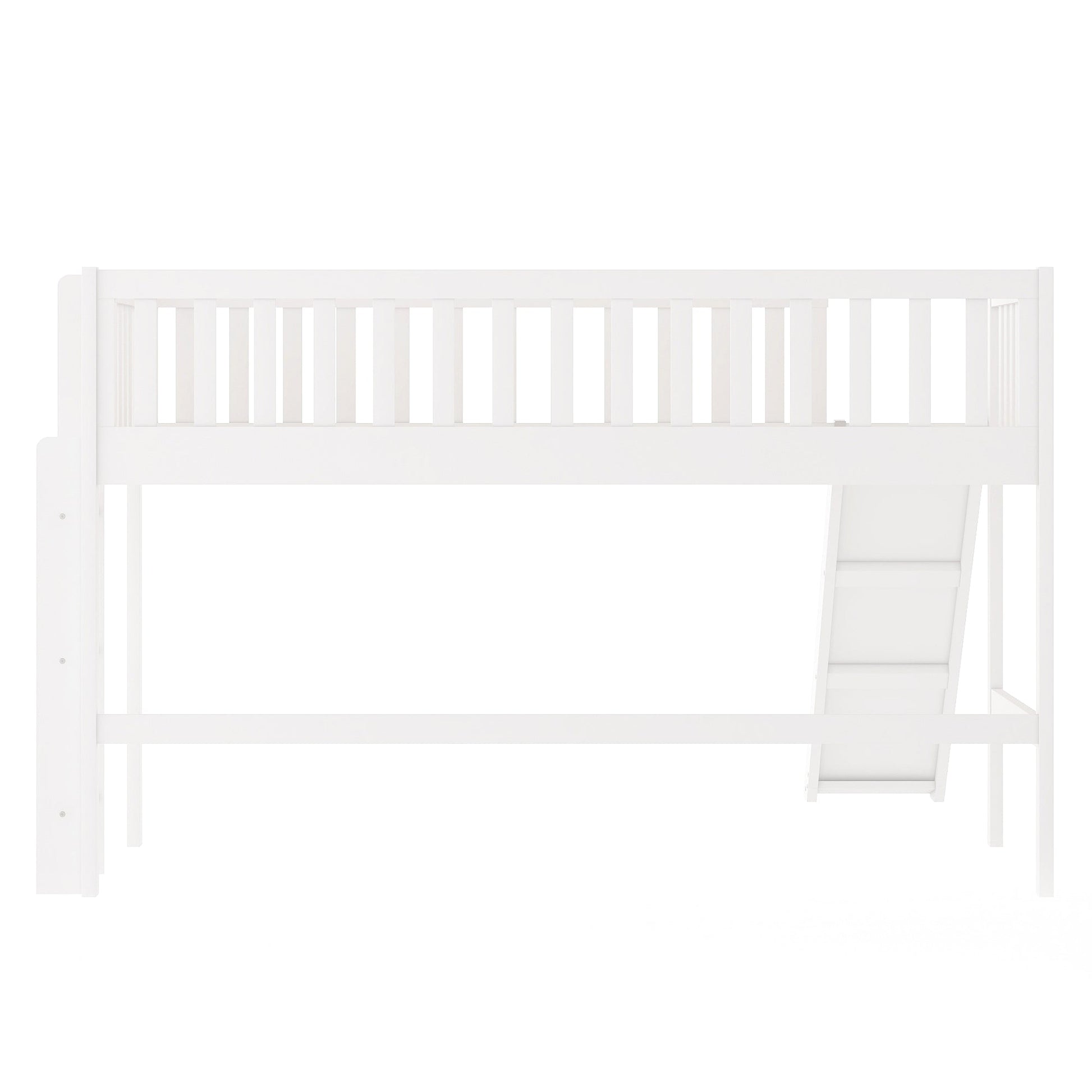 Twin Size Low Loft Bed with Ladder and Slide White - Korvel