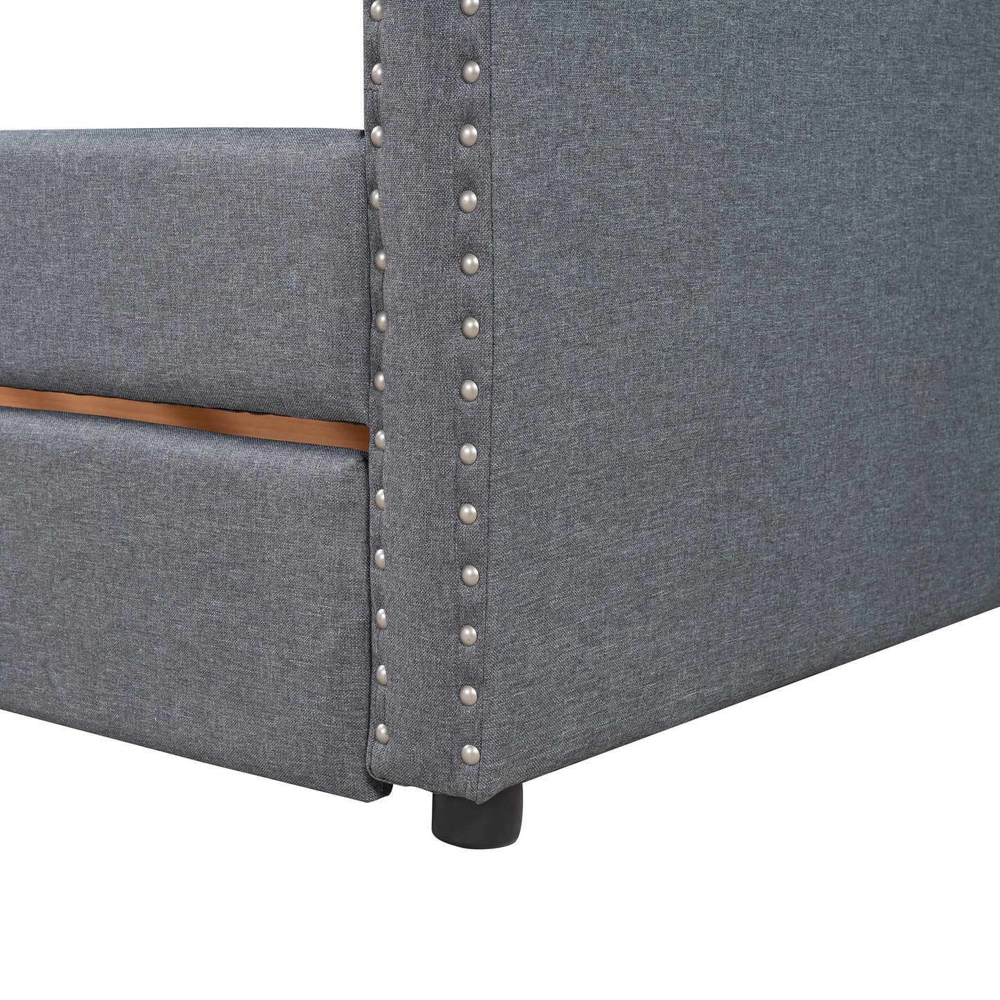 Cama nido tapizada de tamaño individual con dos cajones - Gris