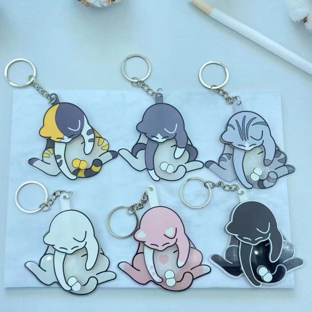 Creative Pulling and Playing Egg Cat Keychain Pendant Cute and Bizarre Spinable Bag Pendant - Korvel