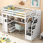 Twin Size Loft Bed with Desk and Shelves  Two Built-in Drawers  Storage Staircase White - Korvel