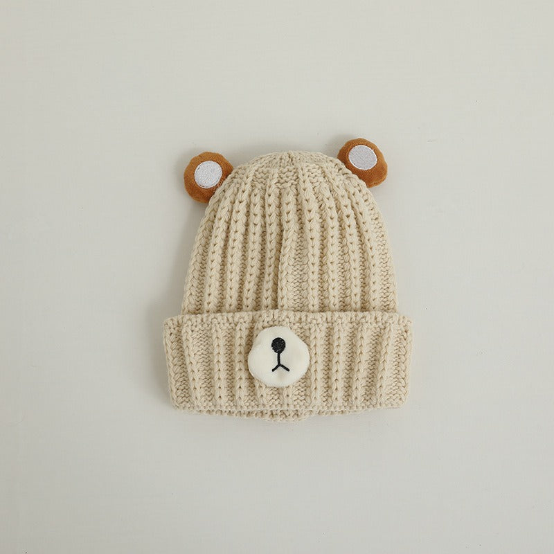 Autumn and winter children warm knitted hat cute bear candy color woolen hat Korean male and female baby warm hat trend - Korvel