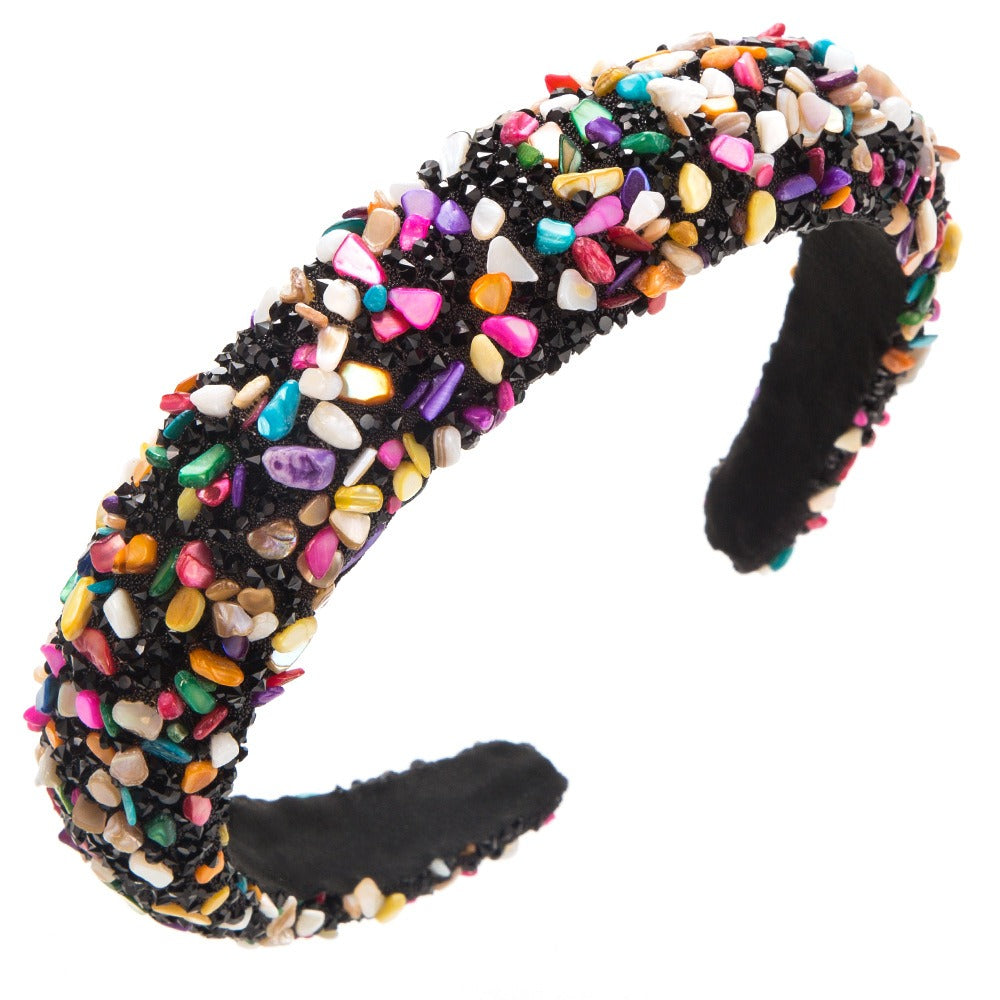 Exaggerated Baroque Colorful Crystal Candy Sponge Wide Edge Hair Hoop Headband - Korvel