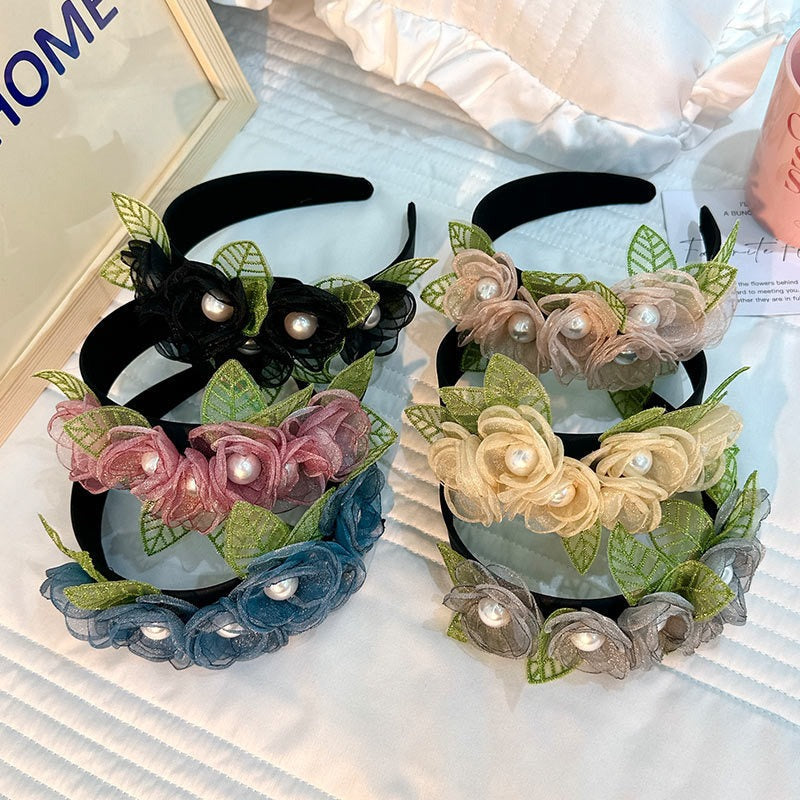 Fashionable fabric flower pearl flower headband - Korvel