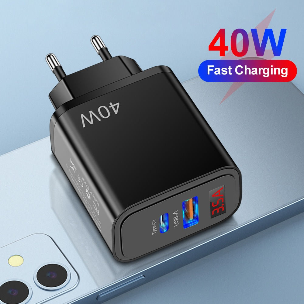 Chargeur de téléphone mobile numérique 40W PD+USB