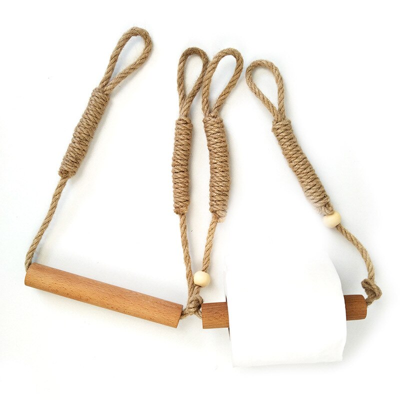 Support en papier hygiénique en bois animal nordique avec corde en chanvre
