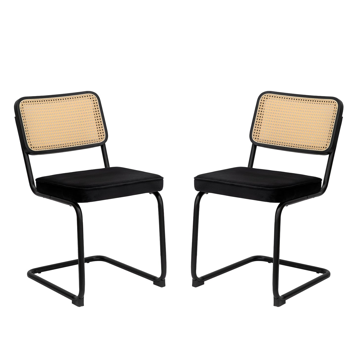 Dining Chairs Set of 2 velvet wicker side decorative chairs, black painted legs, modern medieval Bruell designed chairs, - Korvel