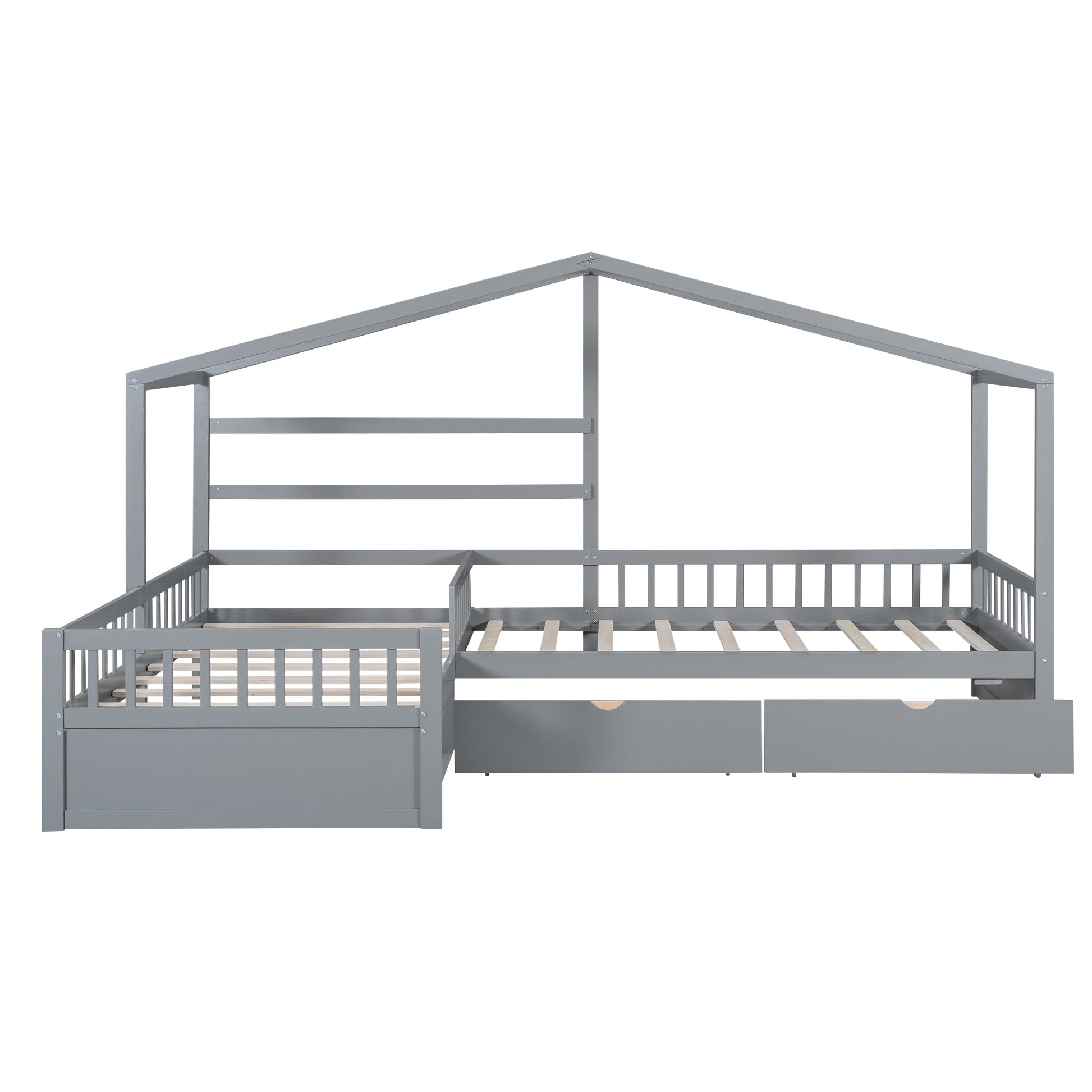 Twin Size House Platform Bed with Three Storage Drawers Gray - Korvel