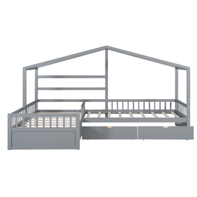 Twin Size House Platform Bed with Three Storage Drawers Gray - Korvel