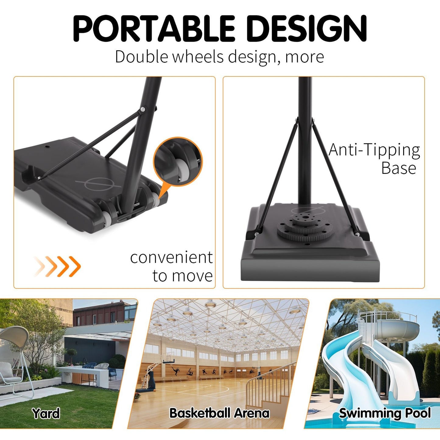 Basketball Hoop Basketball System 4.76-10ft Height Adjustable with 4 Basketball, Net Pocket, Inflator Set - Korvel