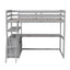 Twin Size Loft Bed with Desk and Shelves, Two Built-in Drawers, Gray - Korvel