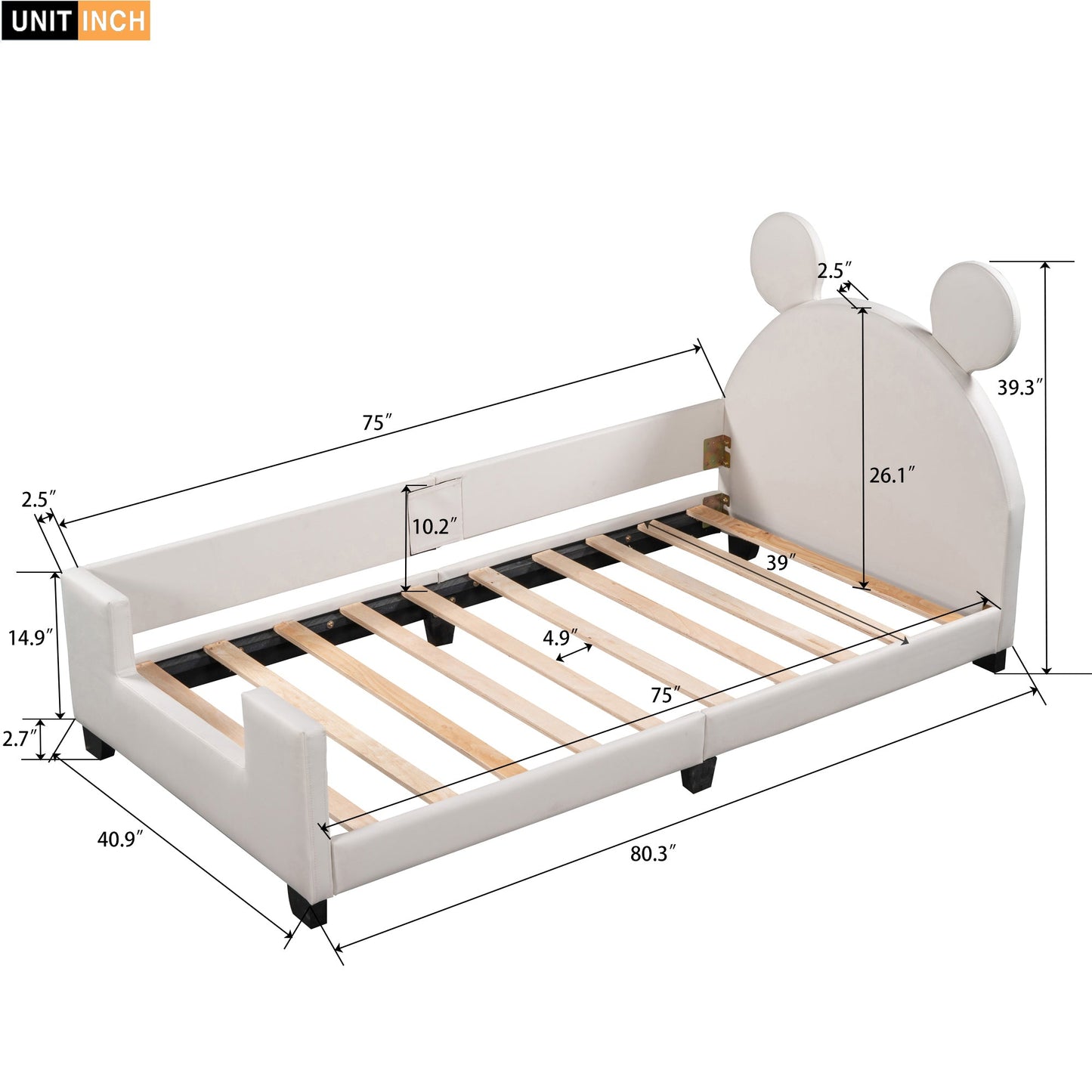 Twin Size Upholstered Daybed with Carton Ears Shaped Headboard White - Korvel