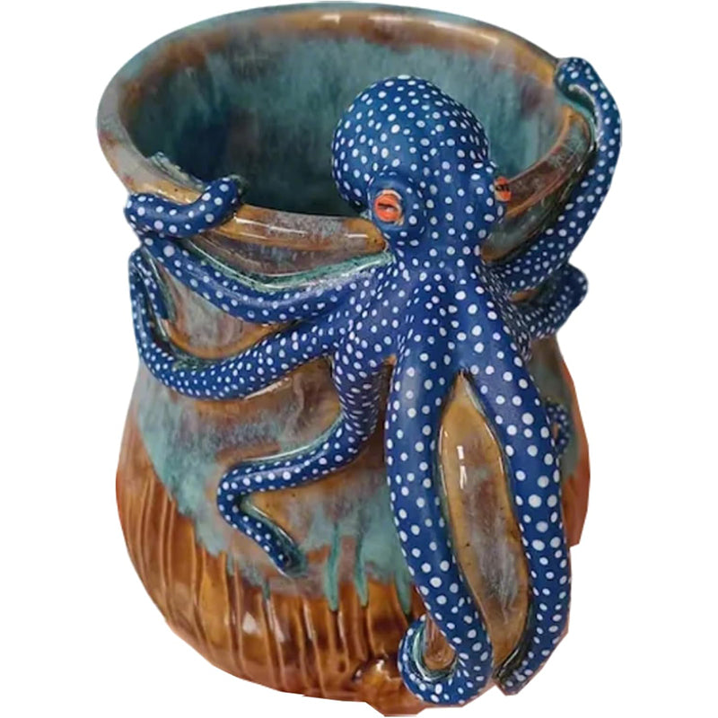 Taza de Pulpo Azul Profundo Hecha a Mano para Bebidas Calientes y Frías