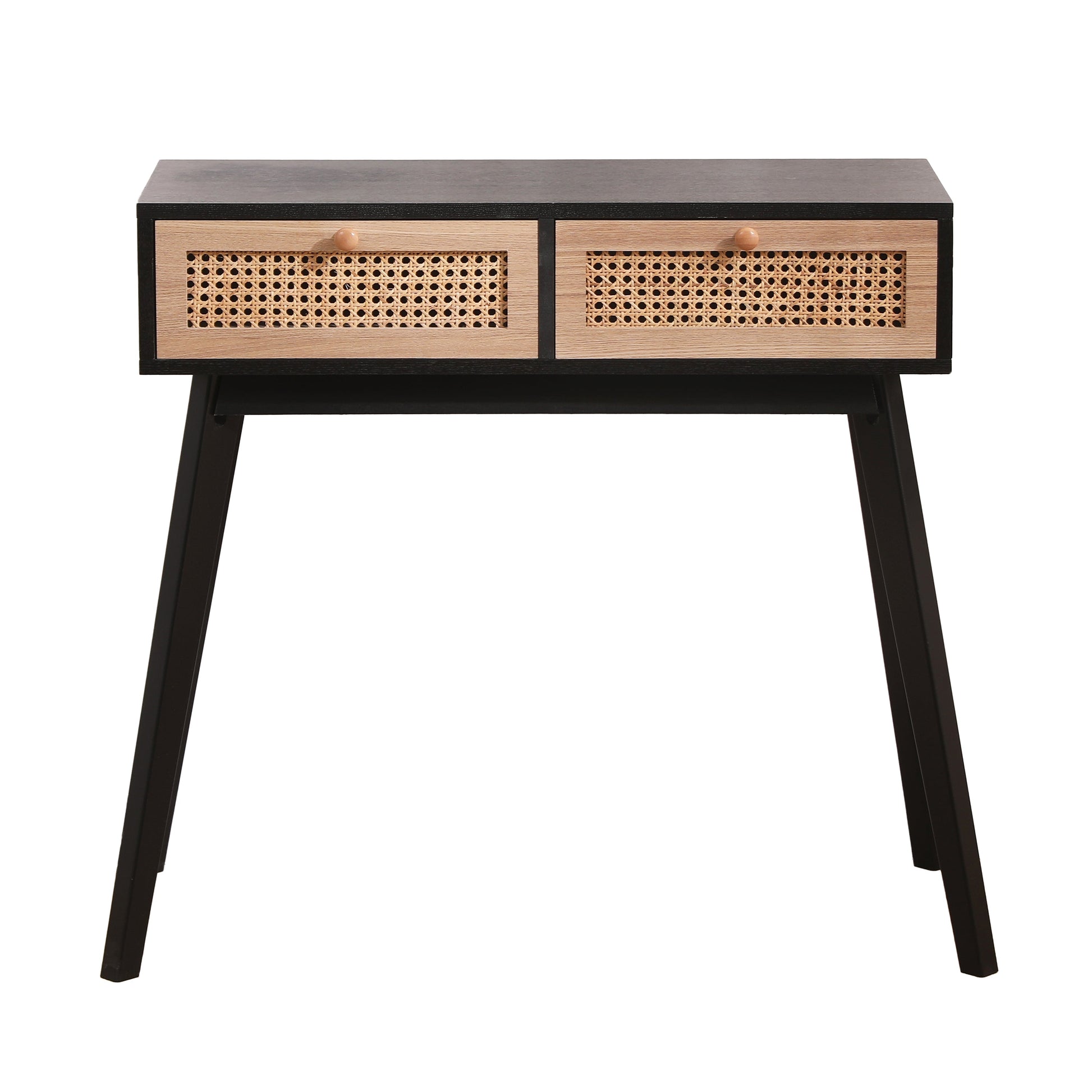Side table with two real rattan drawers, solid wood table legs,can be used in the dining room, living room,bedroom - Korvel