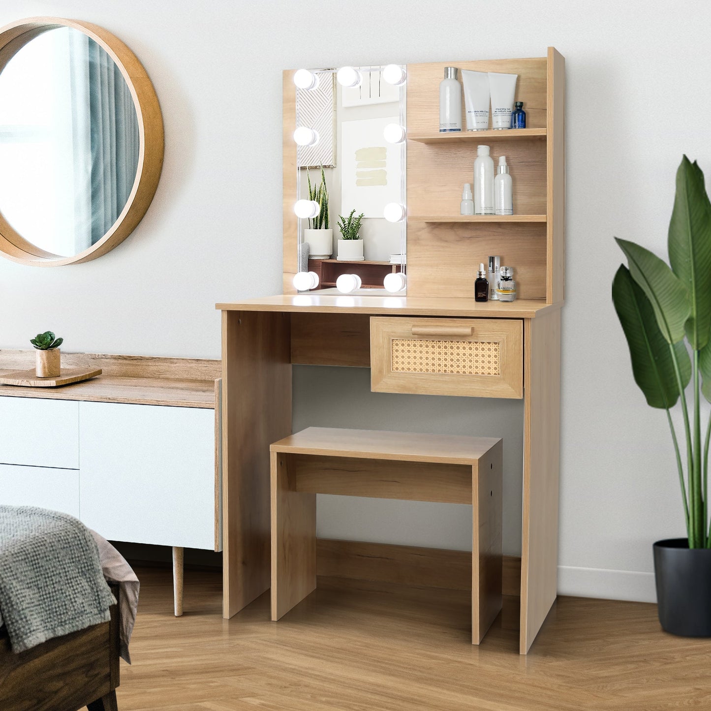Elegant Bedroom Vanity Set with LED Mirror and Storage