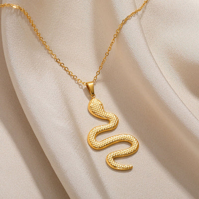 Spirit Snake Pendant Retro Style Personalized Necklace Women's Stainless Steel Gold Plated - Korvel