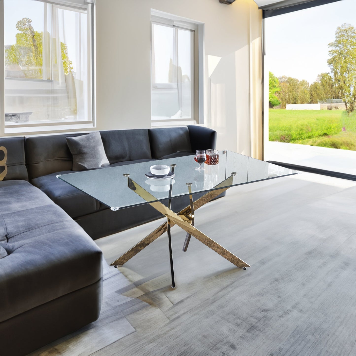 Modern Glass Dining Table with Chrome Base
