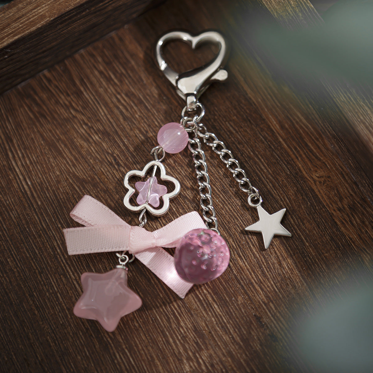 Elegant Bow Keychain with Pentagram and Glass Beads