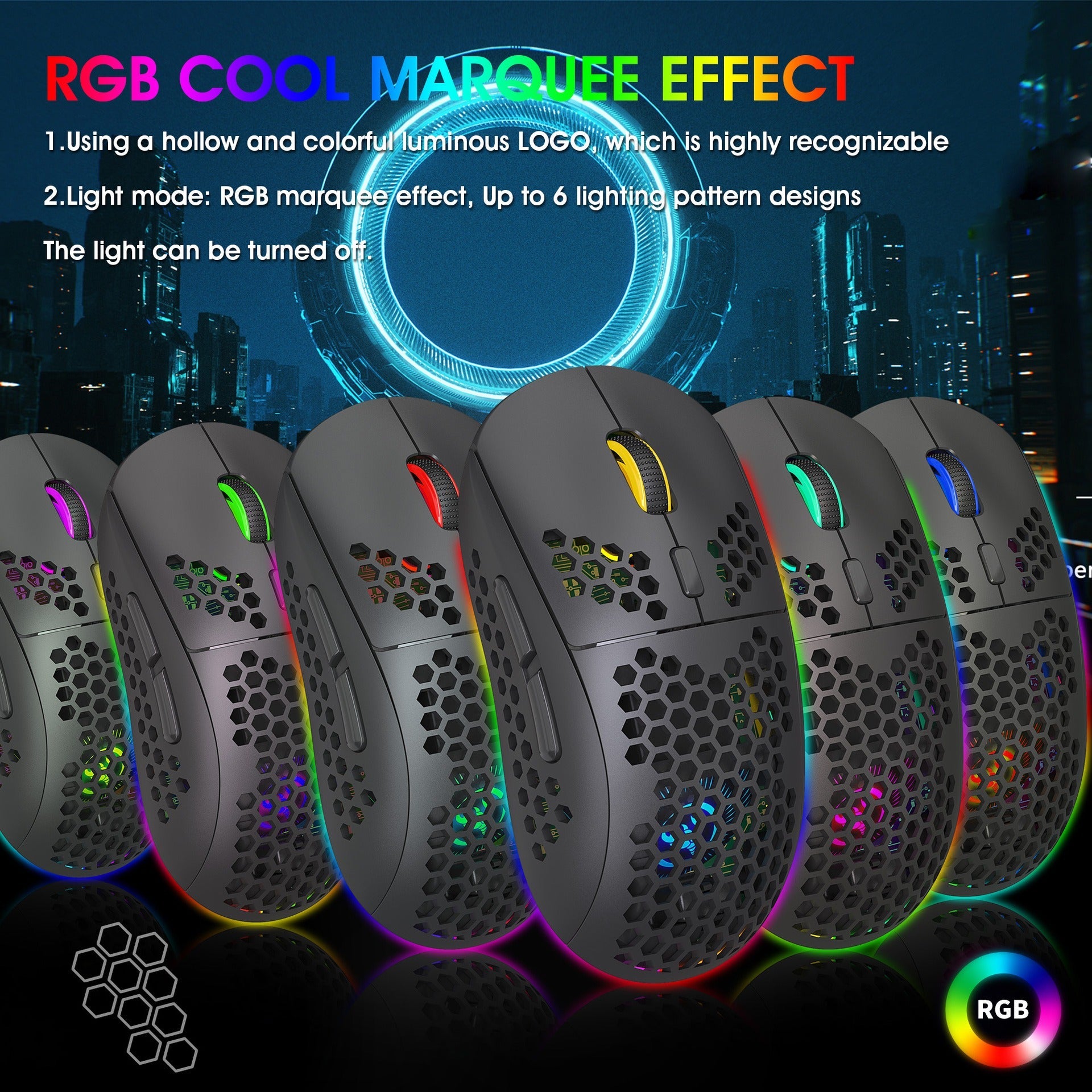 Hole hollow lightweight wireless 2.4G charging gaming mouse RGB luminous office mechanical mouse - Korvel