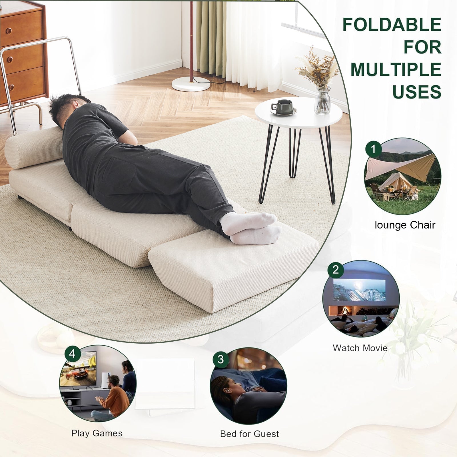 Single Sofa Chair Foldable Single Sofa Bed with Pillow,Portable Foldable Sofa Bed,Leisure Sofa Chair,Easy to Store - Korvel