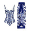 Blue and white porcelain print retro beach vacation hot spring swimsuit - Korvel