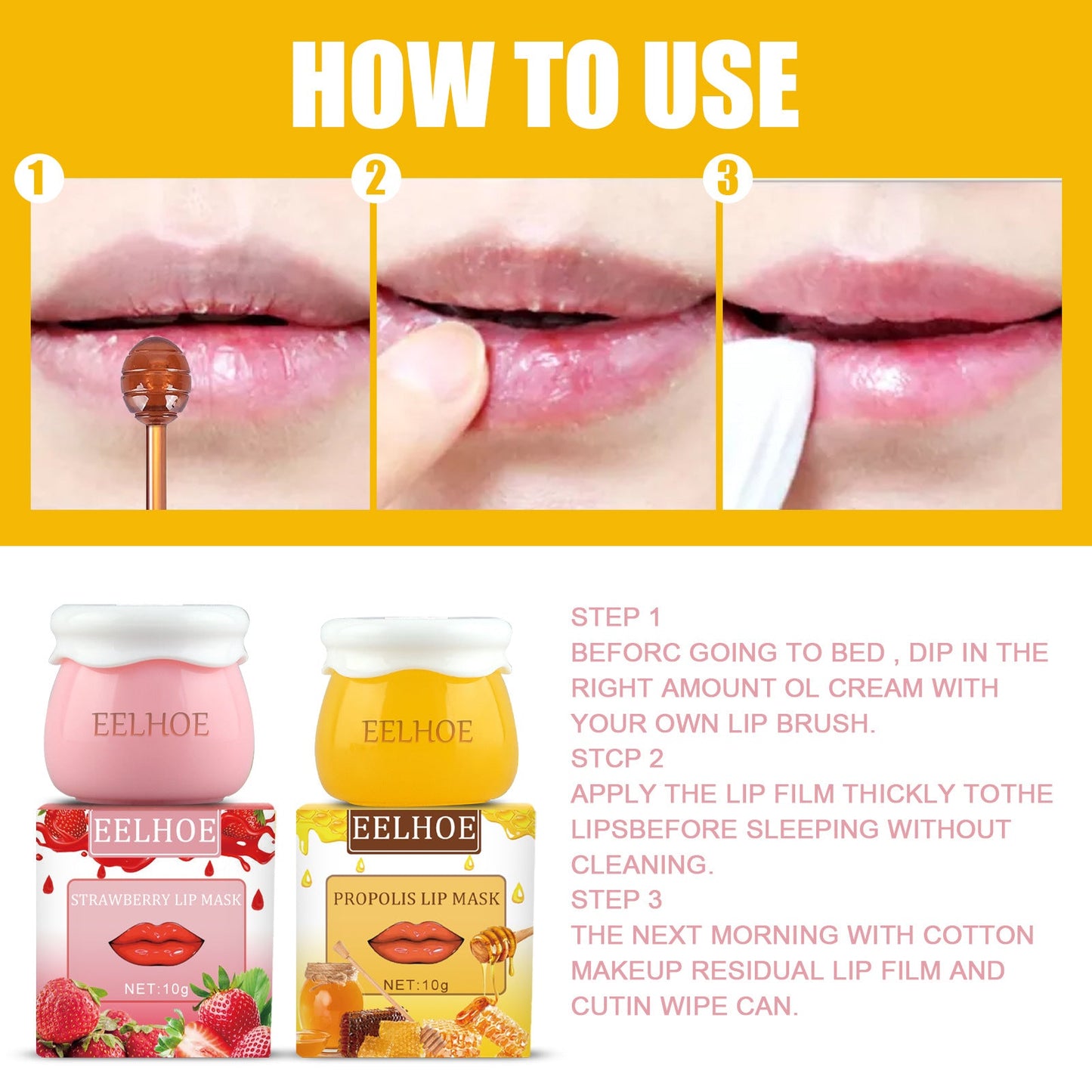 Strawberry Honey Lip Mask with Brush - Moisturizing Treatment