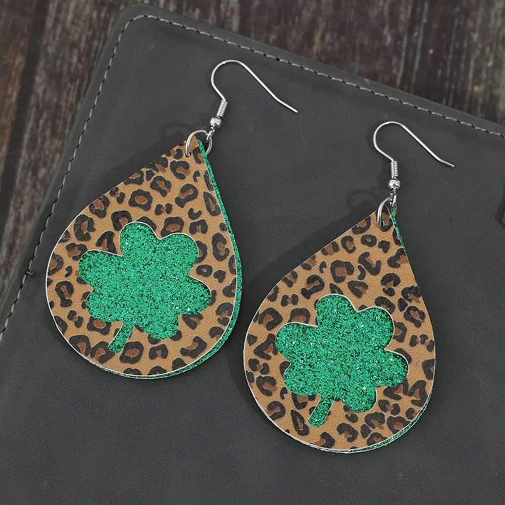 Leopard Hollowed Leather Teardrop Earrings - Korvel