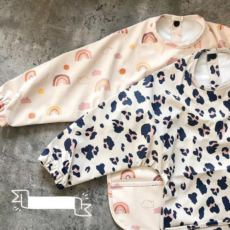 Baby Bibs Waterproof Infant Eating Bib with Pocket Children Drawing Machine Washable Long Sleeve Apron Kid Burp Cloth Baby Stuff - Korvel