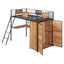 Twin Size Loft bed with L-shape Desk and Wardrobe, Black - Korvel