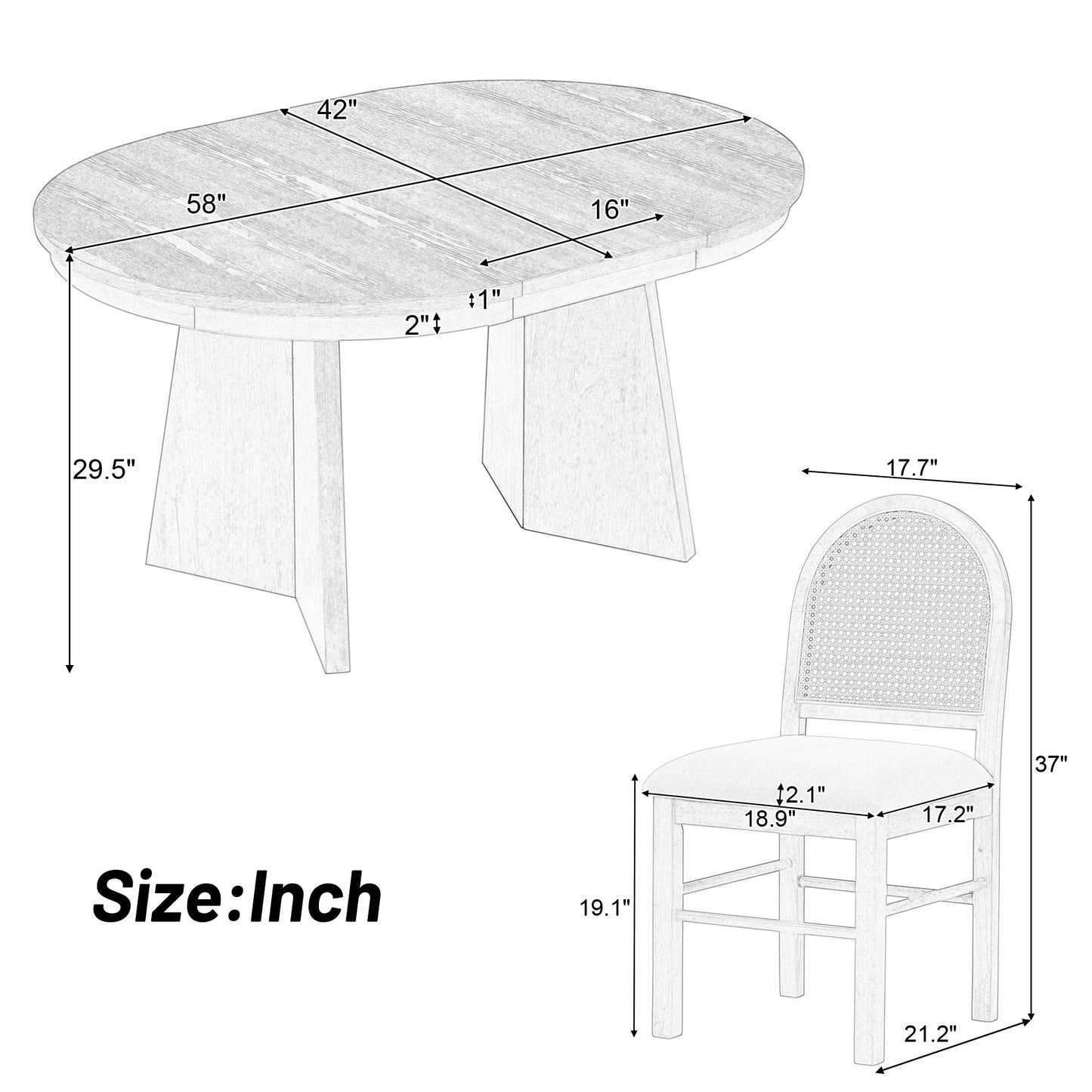 TREXM 5-Piece Retro Dining Set with Expandable Table & Chairs