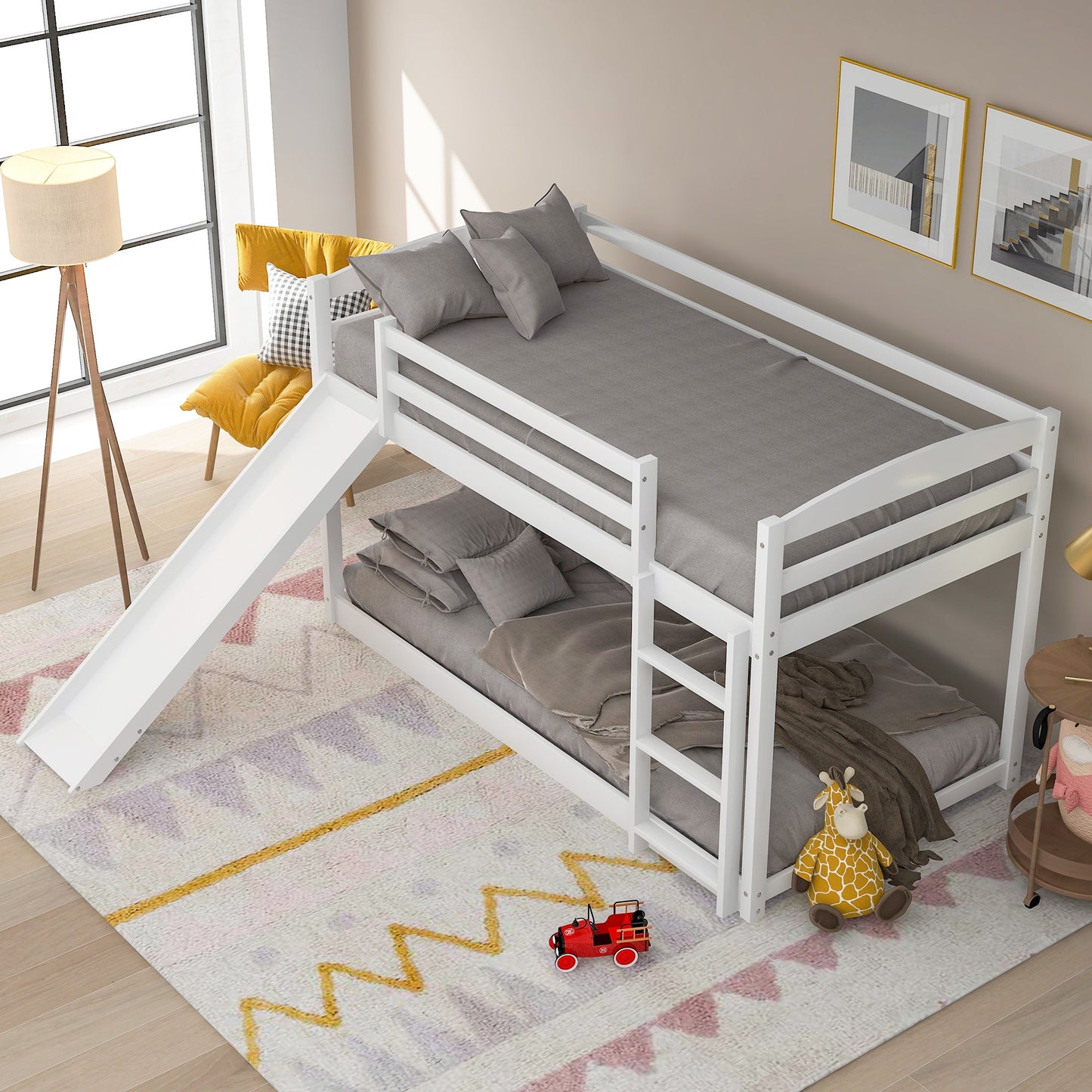Twin over Twin Bunk Bed with Convertible Slide and Ladder   White - Korvel