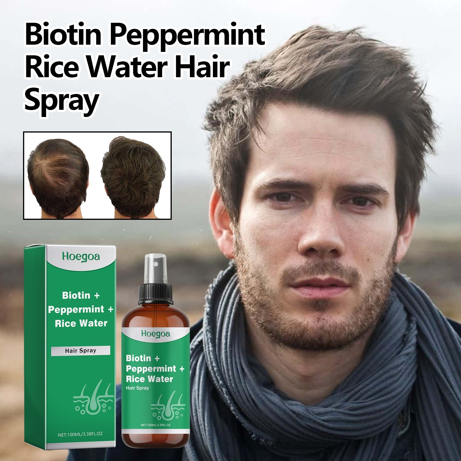 Biotin Peppermint Rice Water Hair Spray, Repair Dry Hair Soft Hair Thick Hair Flexible And Nourishing Hair - Korvel