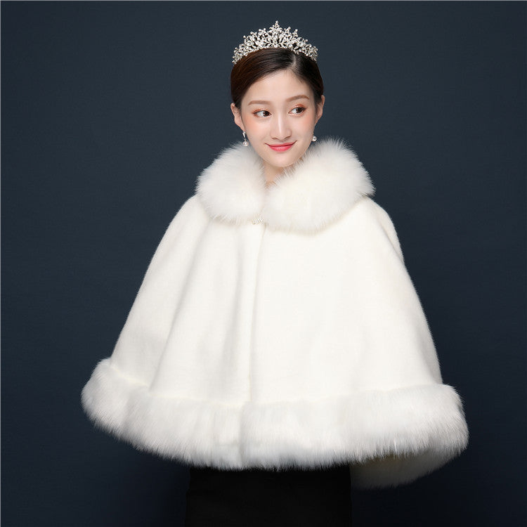 Bride's wedding dress fur shawl women's warm white cloak cheongsam jacket red cloak - Korvel