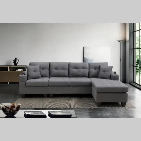 Sofá Seccional de Tela Gris Premium
