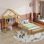Wooden Full Size Children's Bed with Detachable Headboard and Integrated Clothes Drying Rack, Natural - Korvel