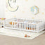 Twin Size Bed Floor Bed with Safety Guardrails and Door for Kids, White - Korvel