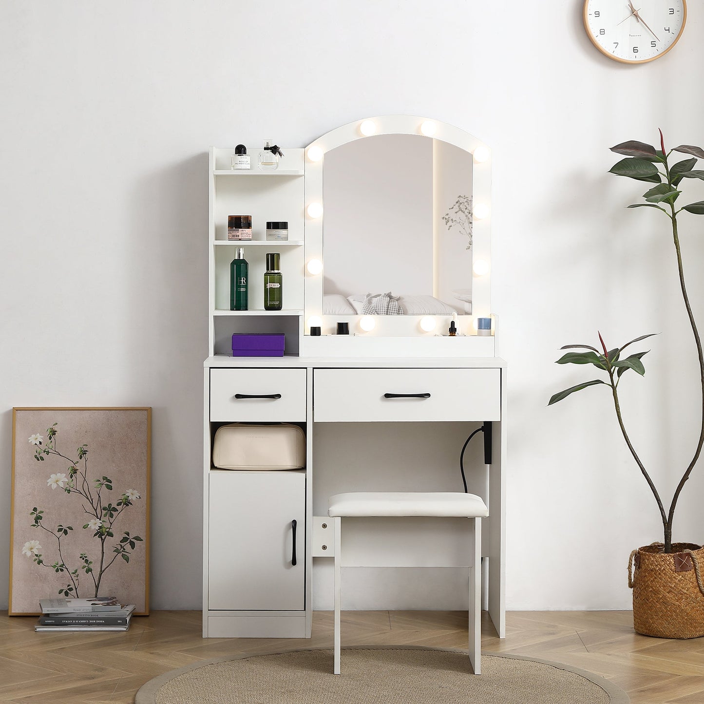 Elegant Lighted Vanity Desk Set with Adjustable Brightness