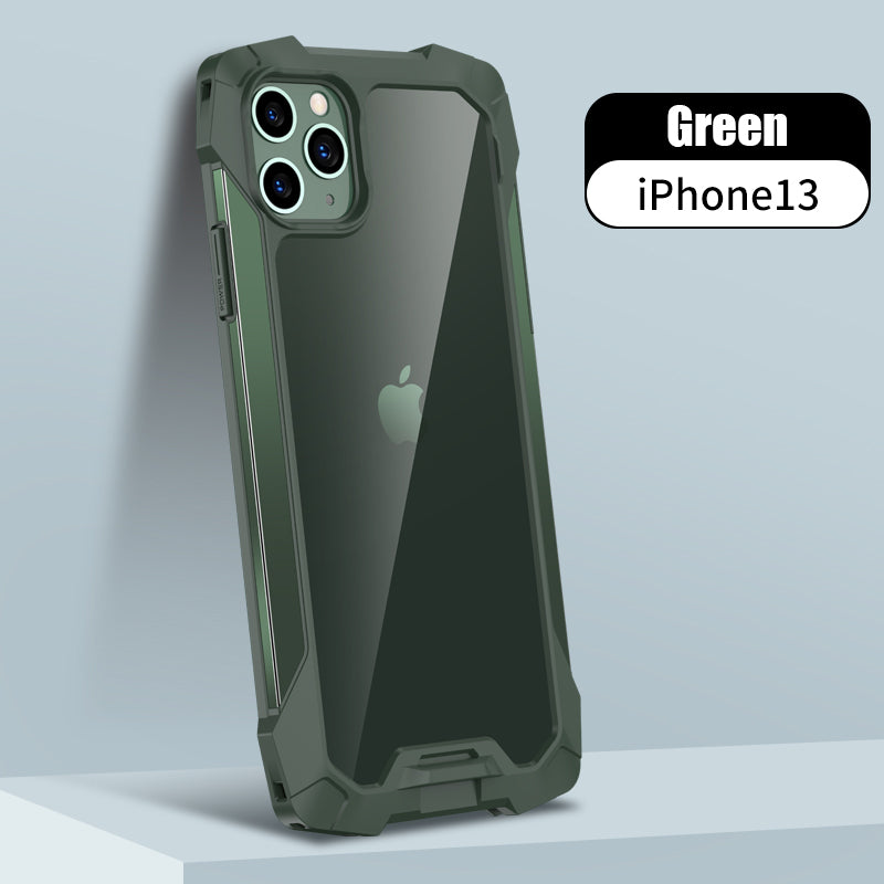 New Transparent Back Panel Protective Case Is Suitable For iPhone 13 Pro Promax Mini Metal Airbag Anti-Drop Mobile Phone Case - Korvel