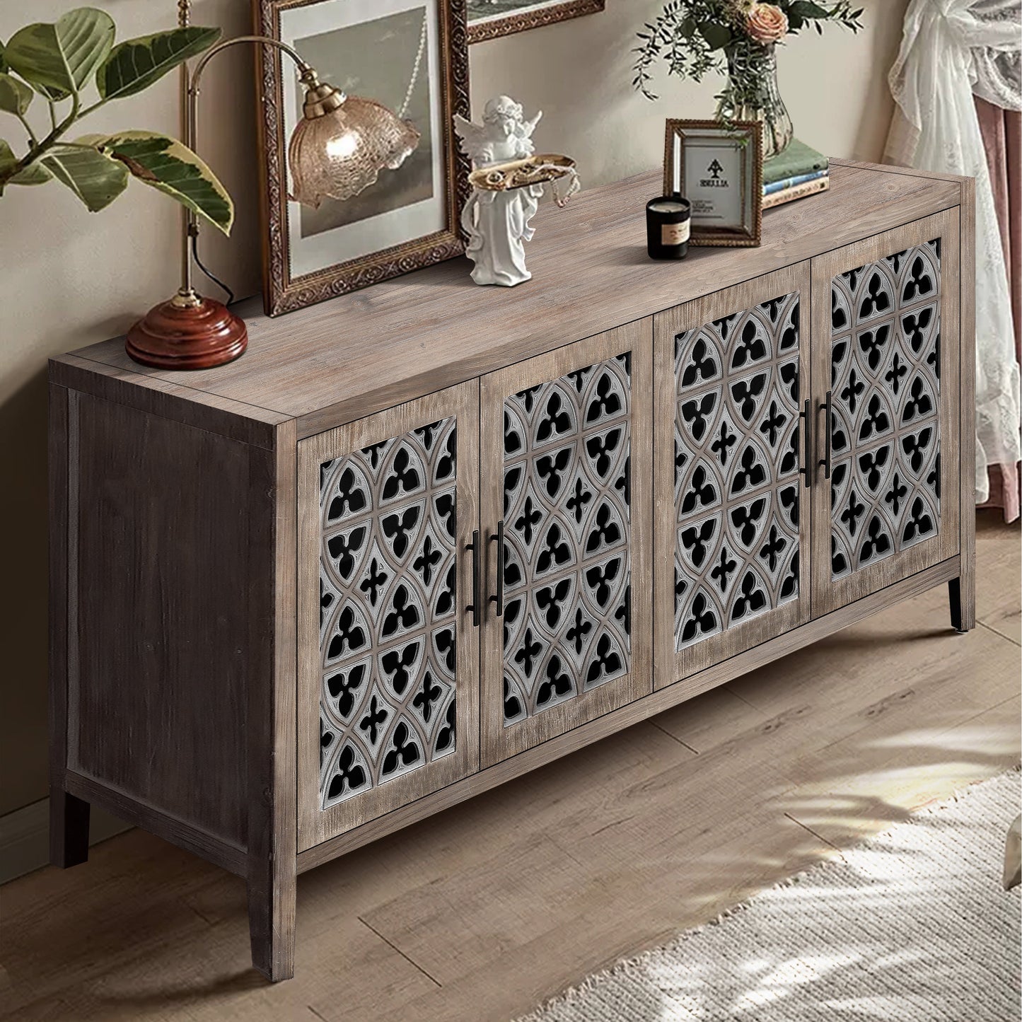 Hollow Four Door Antique Cabinet - American Country Style