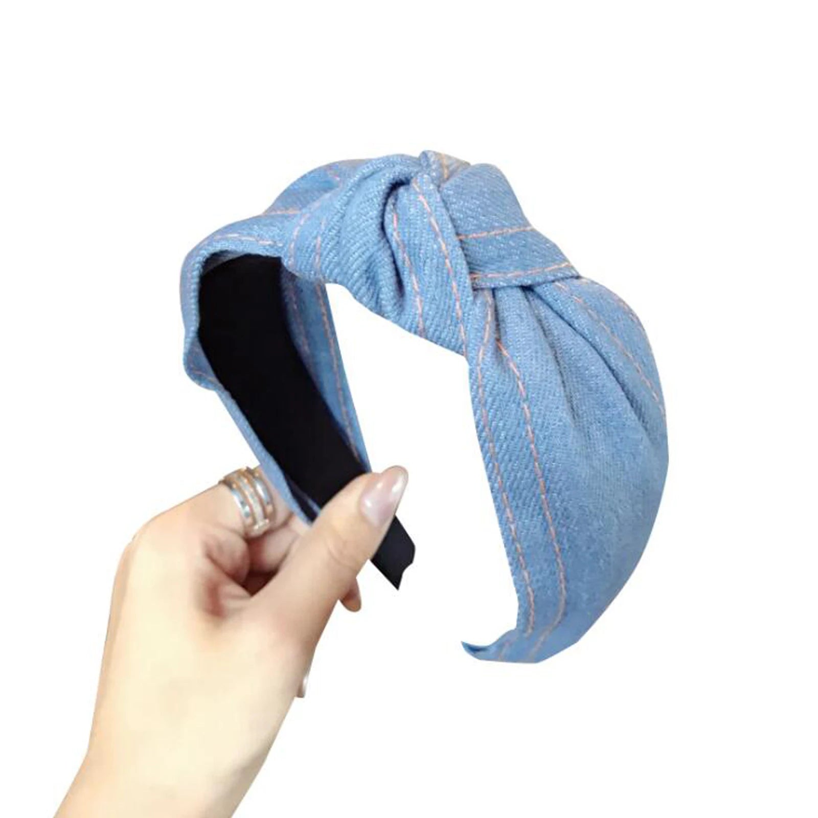 New Fashion Denim Hairband Wide Side Headband Center Knot Headwear Soft Turban Hair Accessories - Korvel