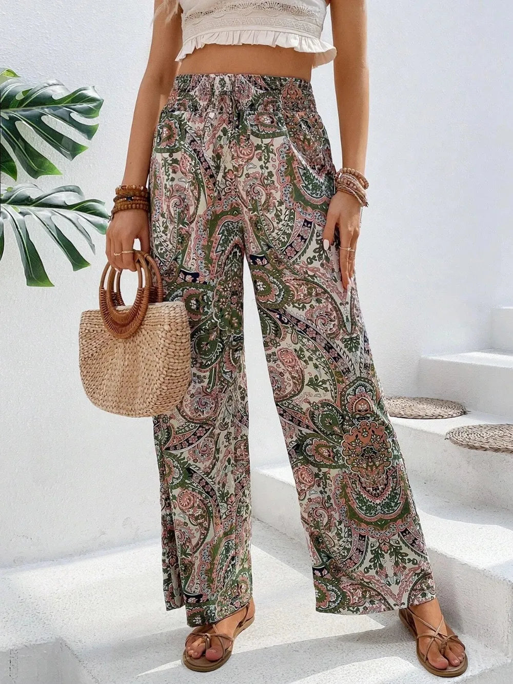 Printed Wide Leg Pants - Korvel