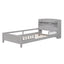 Wood Twin Size Platform Bed with Built-in LED Light  Storage Headboard and Guardrail Antique Grey - Korvel