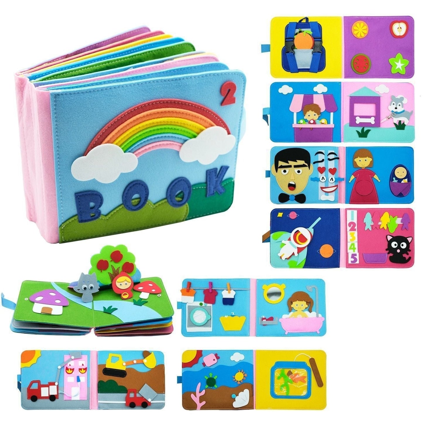 Felt cloth book three-dimensional early education book kindergarten rainbow Montessori children's teaching aids cloth book - Korvel