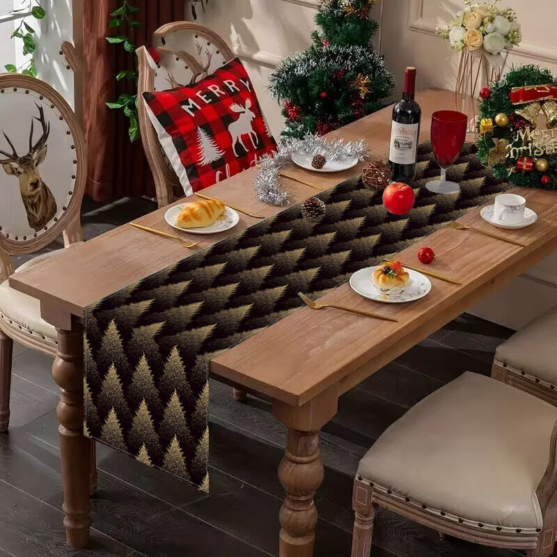 Golden Christmas Tree Printed Table Flag Winter Festival Home Living Room Dining Table Decoration Tablecloth Mat Tea Flag - Korvel