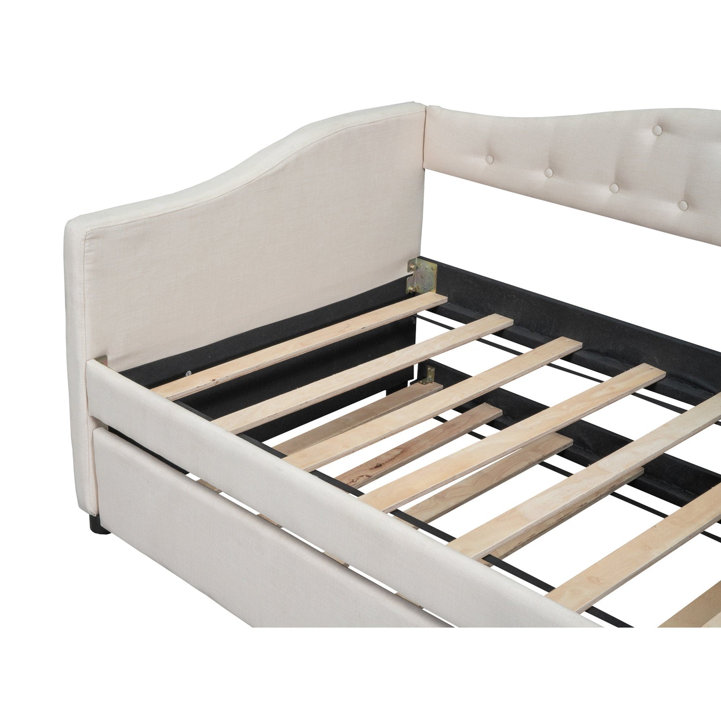 Upholstered Twin Size Daybed with Trundle, Beige - Korvel
