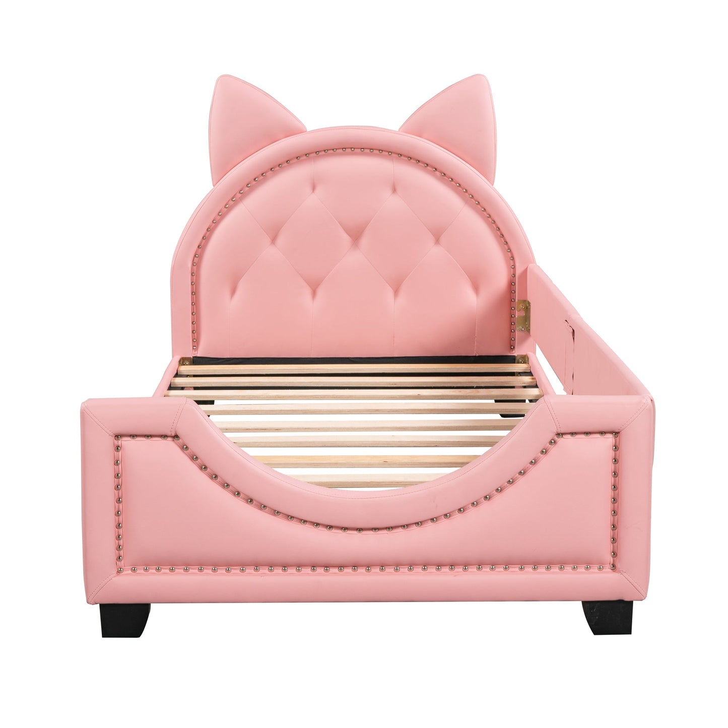 Twin Size Upholstered Daybed with Carton Ears Shaped Headboard  Pink - Korvel