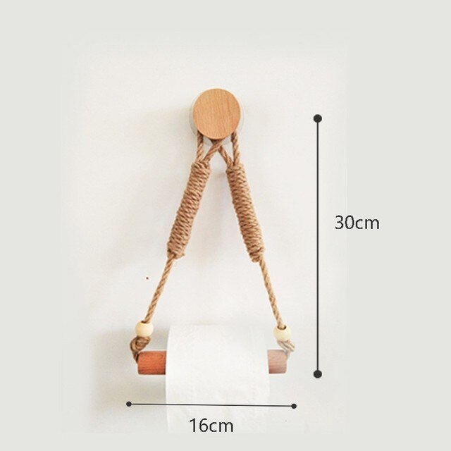 Support en papier hygiénique en bois animal nordique avec corde en chanvre