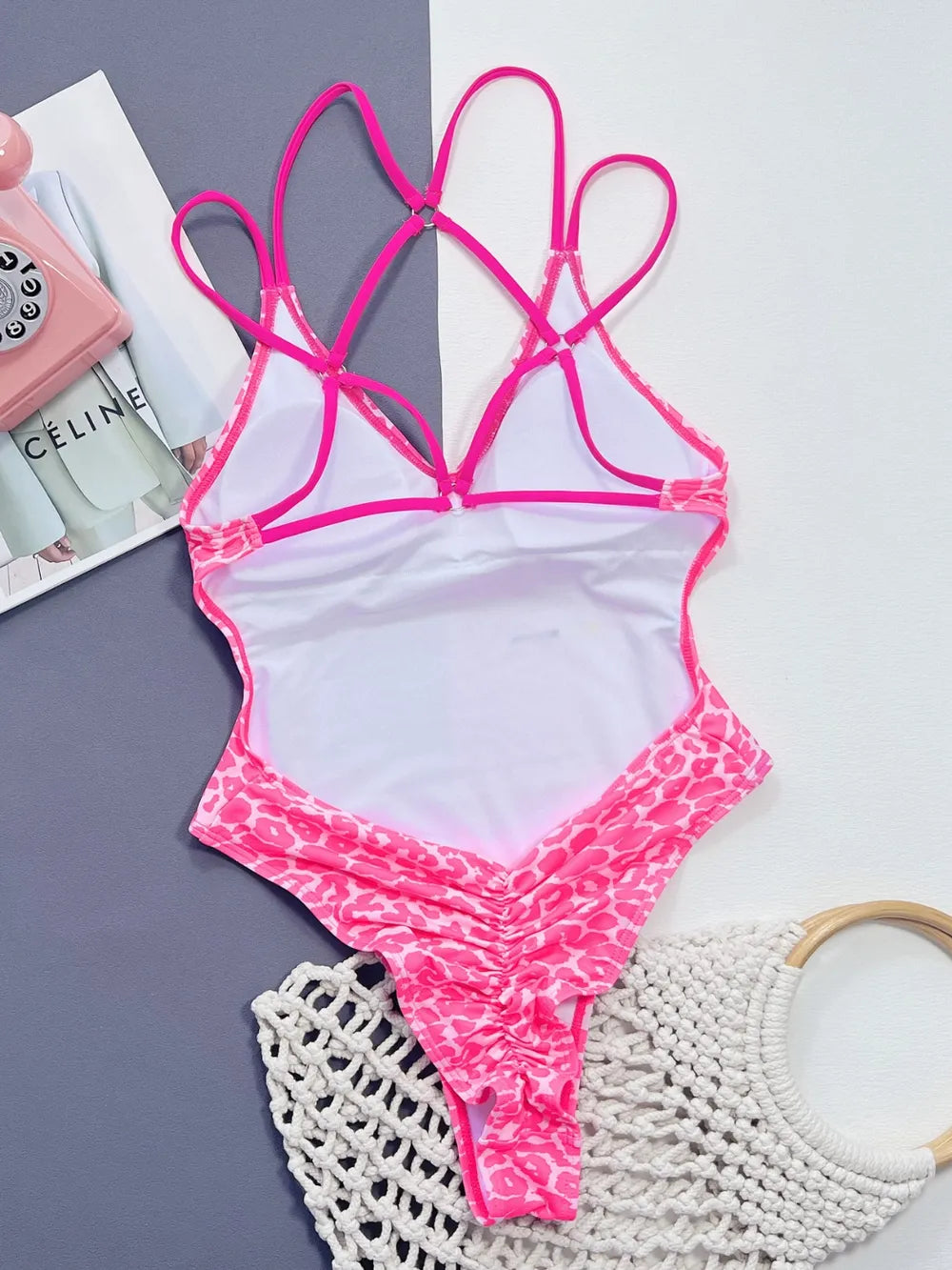 Leopard Plunge Spaghetti Strap One-Piece Swimwear - Korvel