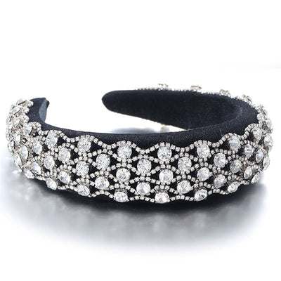 Full inlaid rhinestone fashionable wide edged solid color sponge head hoop - Korvel