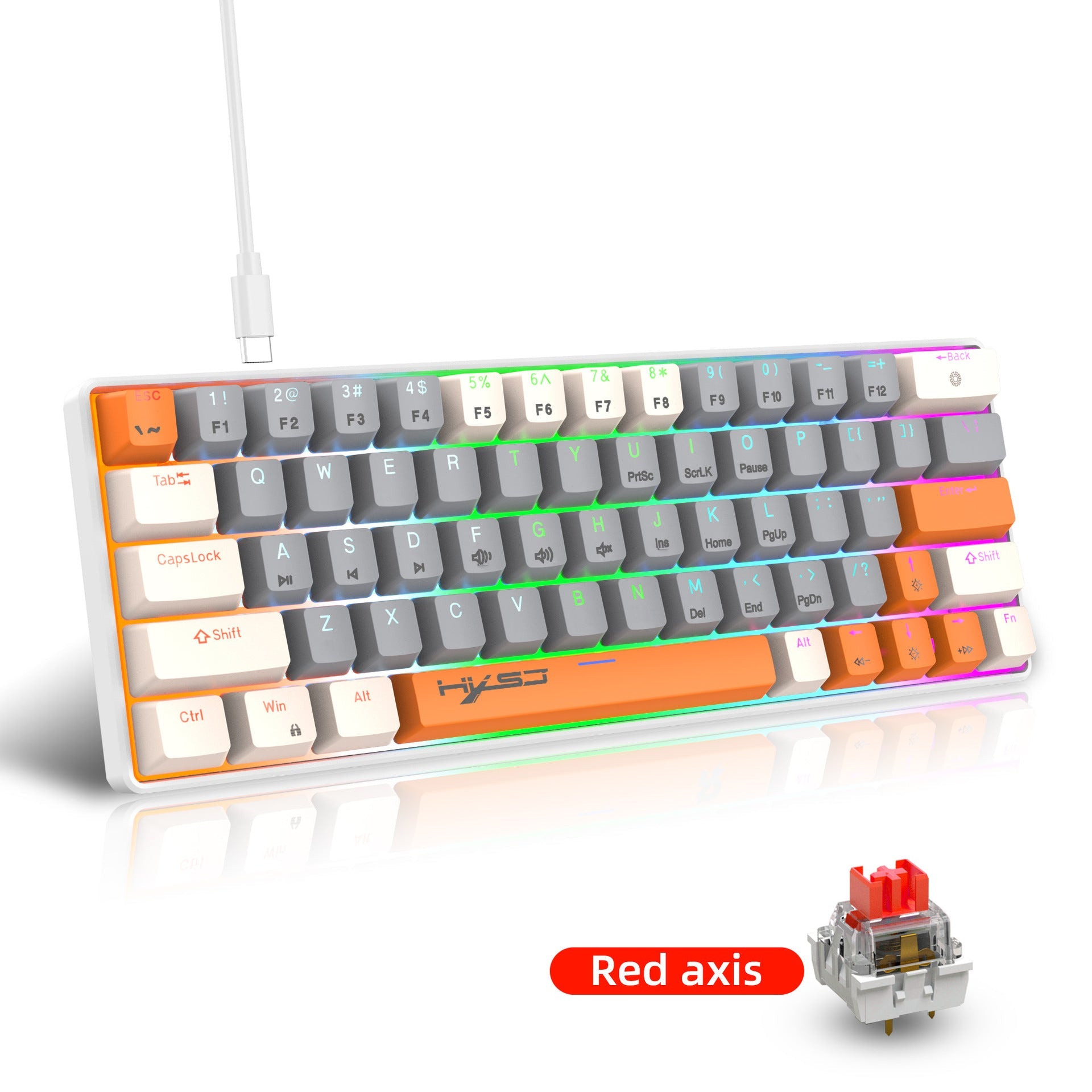 63 key portable 60% mechanical gaming keyboard RGB backlit compact mini gaming keyboard - Korvel