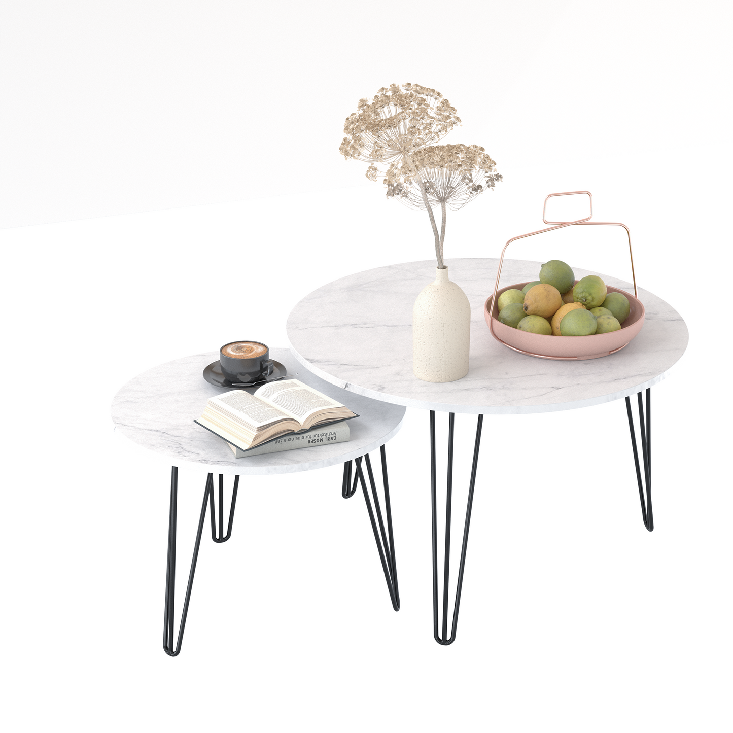 Ensemble de 2 tables basses rondes empilables de 27,56'' - Blanc